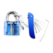 Cadenas de pratique bleu transparent avec outils de blocage de couteaux pliants bleus (Combo 5-1)